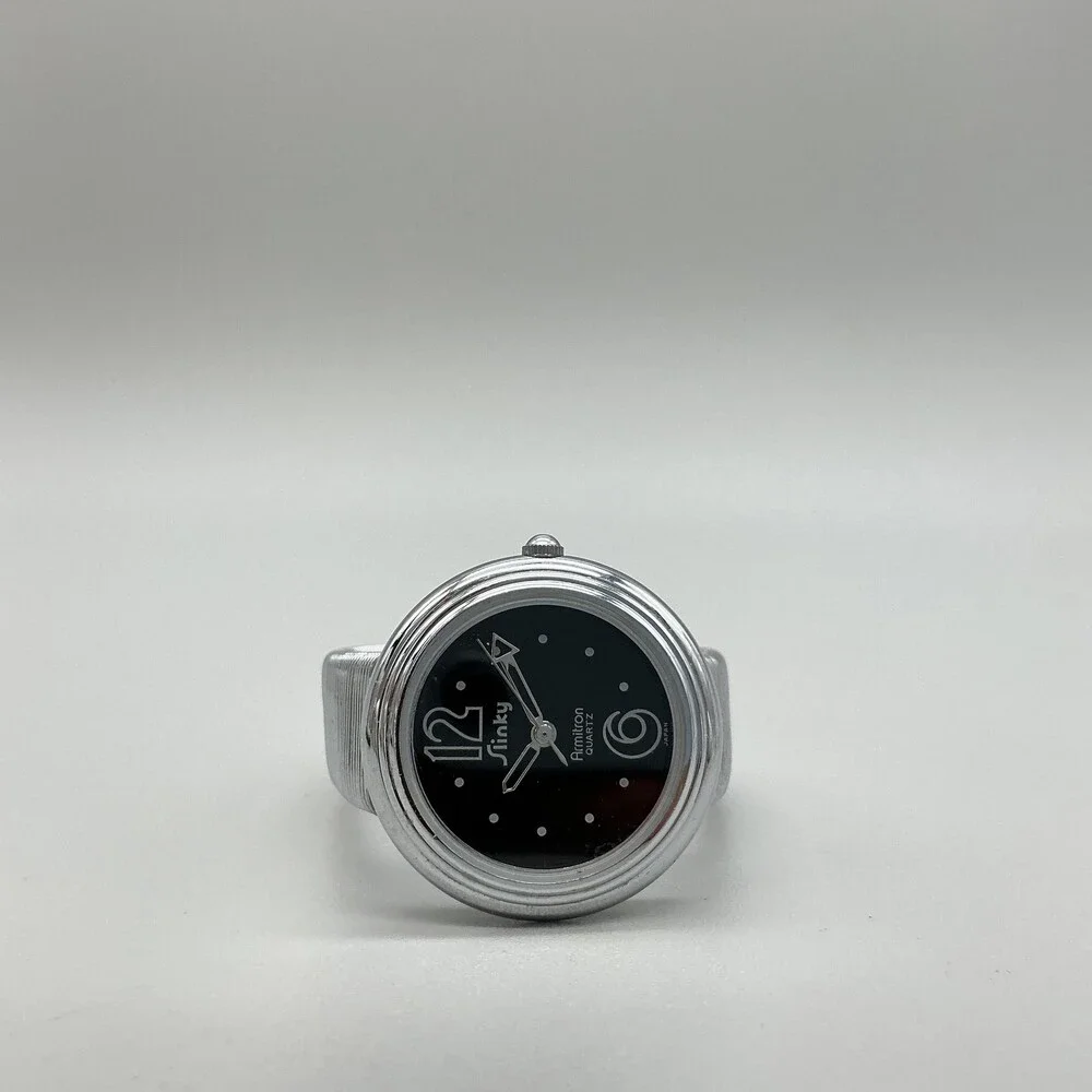 Vintage Armitron Slinky Womens Watch 29mm Black Dial Silver Tone New Battery